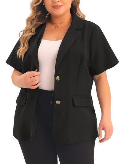 Plus Size Casual Short Sleeve Notched Lapel Button Work Office Blazer