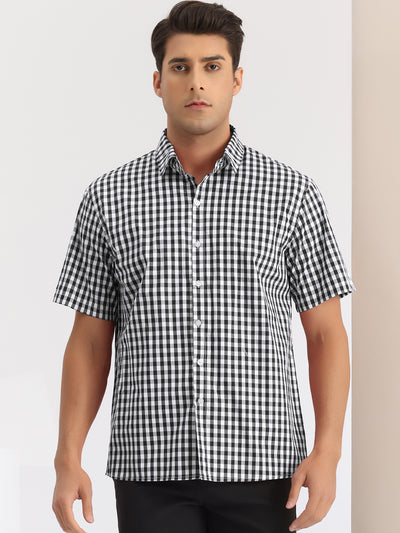 Checks Dress Shirts for Men's Short Sleeves Formal Plaid Shirt