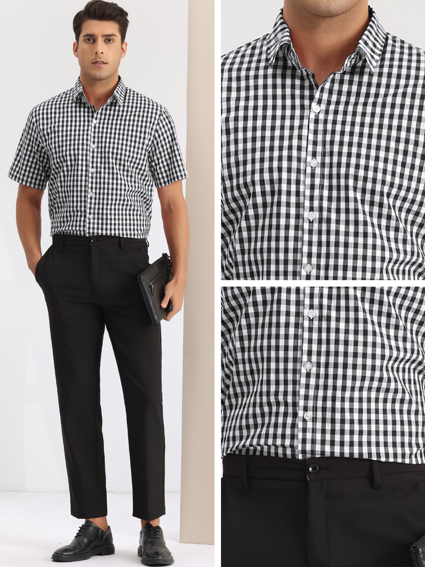 Bublédon Checks Dress Shirts for Men's Short Sleeves Formal Plaid Shirt