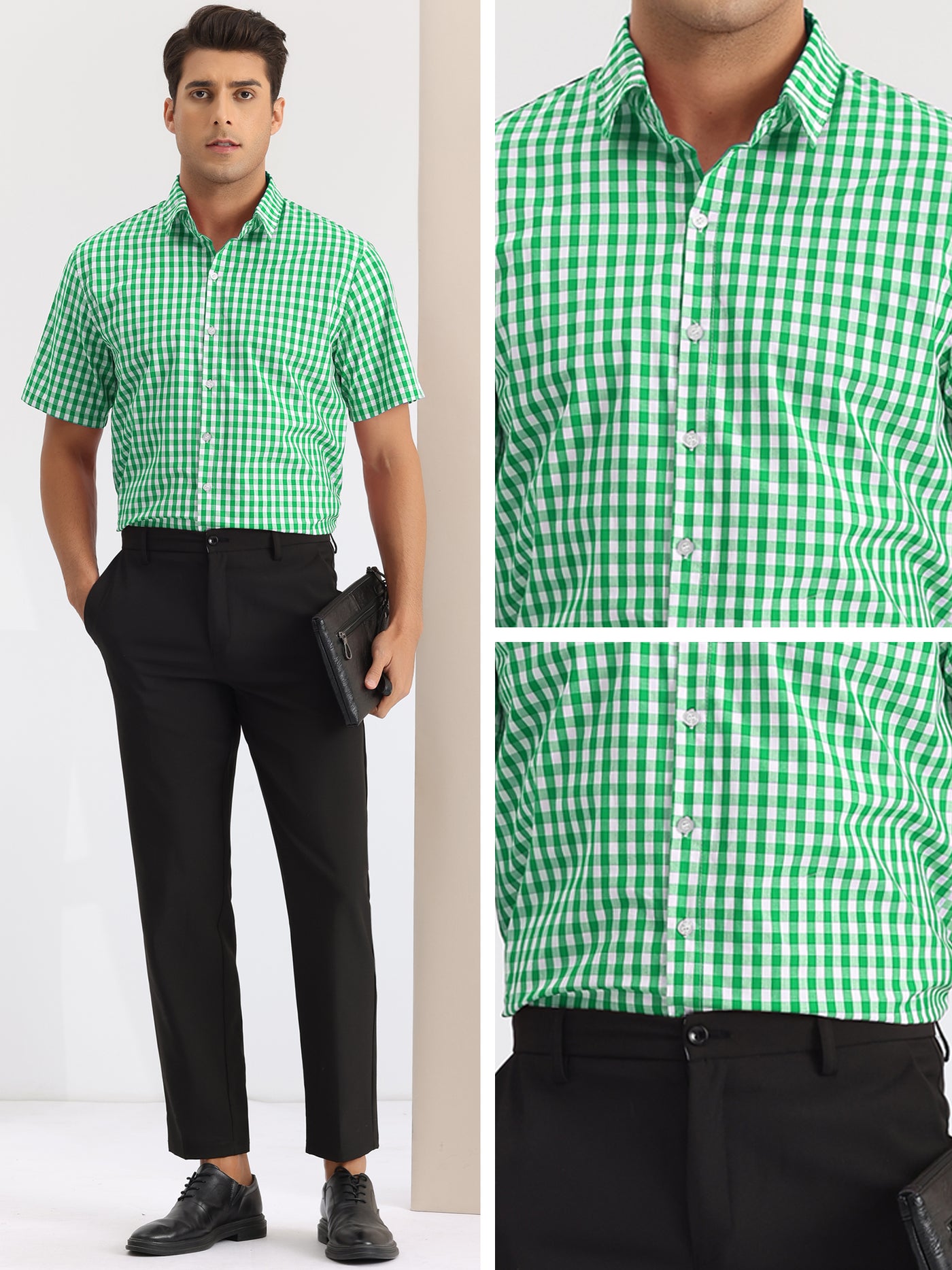 Bublédon Checks Dress Shirts for Men's Short Sleeves Formal Plaid Shirt