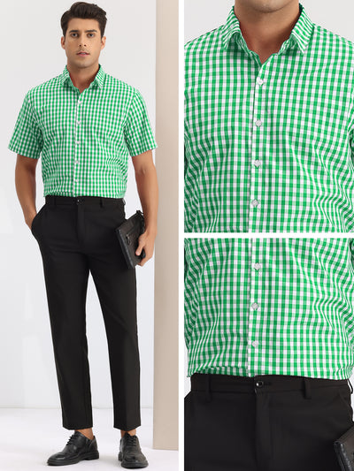 Checks Dress Shirts for Men's Short Sleeves Formal Plaid Shirt