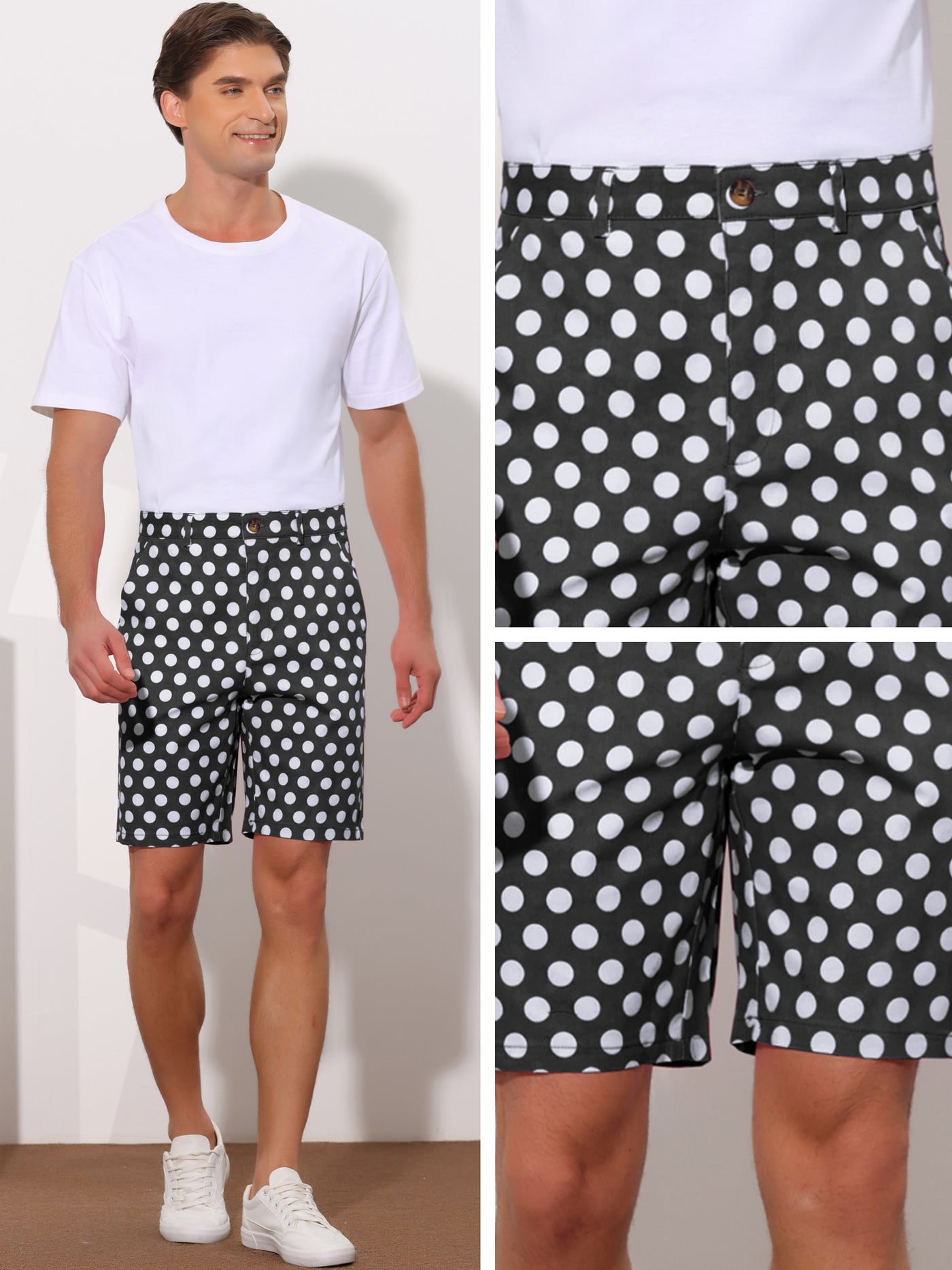 Bublédon Polka Dots Summer Comfort Flat Front Patterned Chino Shorts