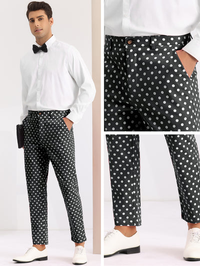 Polka Dots Dress Pants for Men's Flat Front Business Wedding Chino Trousers