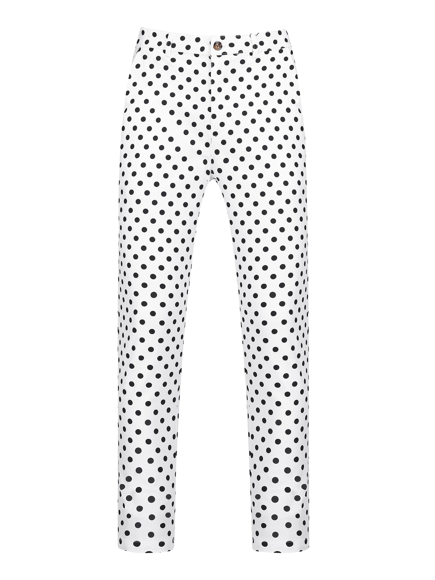 Bublédon Polka Dots Dress Pants for Men's Flat Front Business Wedding Chino Trousers