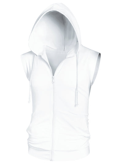 Sleeveless Hoodie for Men's Zipper Drawstring Hooded Sweatshirt Vest