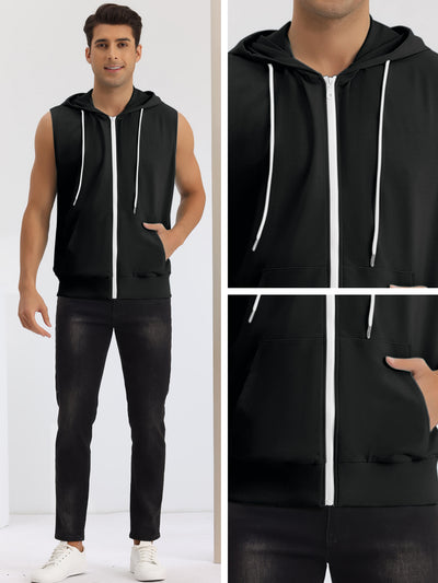 Sleeveless Hoodie for Men's Zipper Drawstring Hooded Sweatshirt Vest