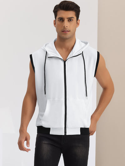 Hoodie Vest for Men's Zip Up Sleeveless Drawstring Hooded Sweatshirt