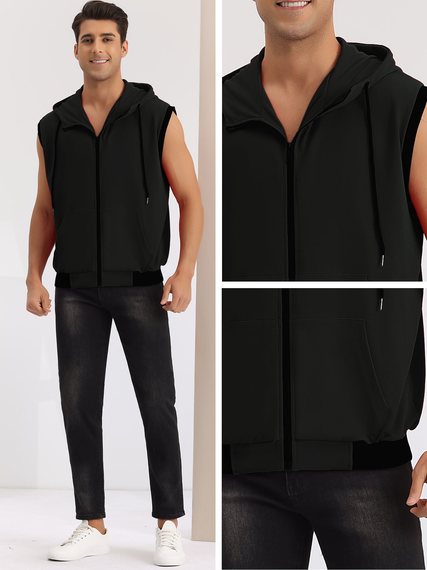 Bublédon Hoodie Vest for Men's Zip Up Sleeveless Drawstring Hooded Sweatshirt