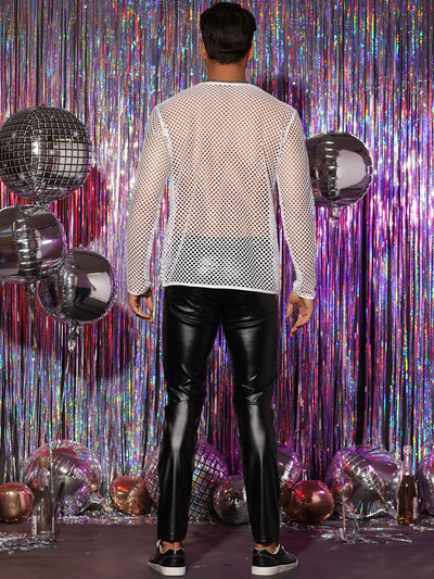 Mesh T-Shirt for Men's Long Sleeves Club Party See Through Sheer Top Tee