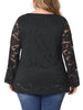 Lace Blouse for Women Plus Size Sheer Long Sleeve Elastic Cuff Layer Cross V Neck Tops