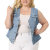 Plus Size V Neck Sleeveless Utility Jean Denim Vest
