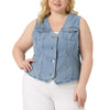 Plus Size V Neck Sleeveless Utility Jean Denim Vest