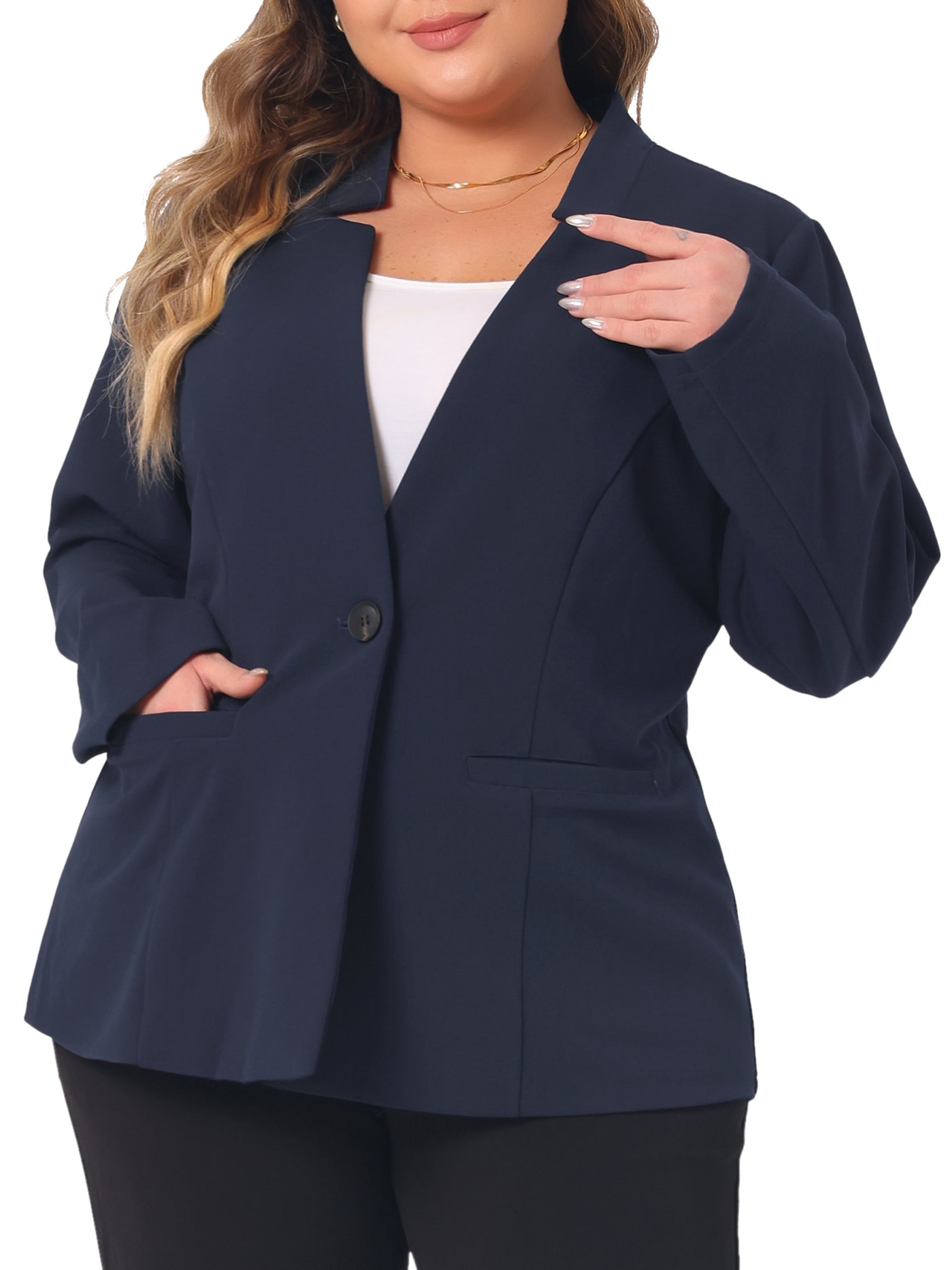 Bublédon Women's Plus Size Button Long Sleeve Office Work Business Suit Blazer Jacket