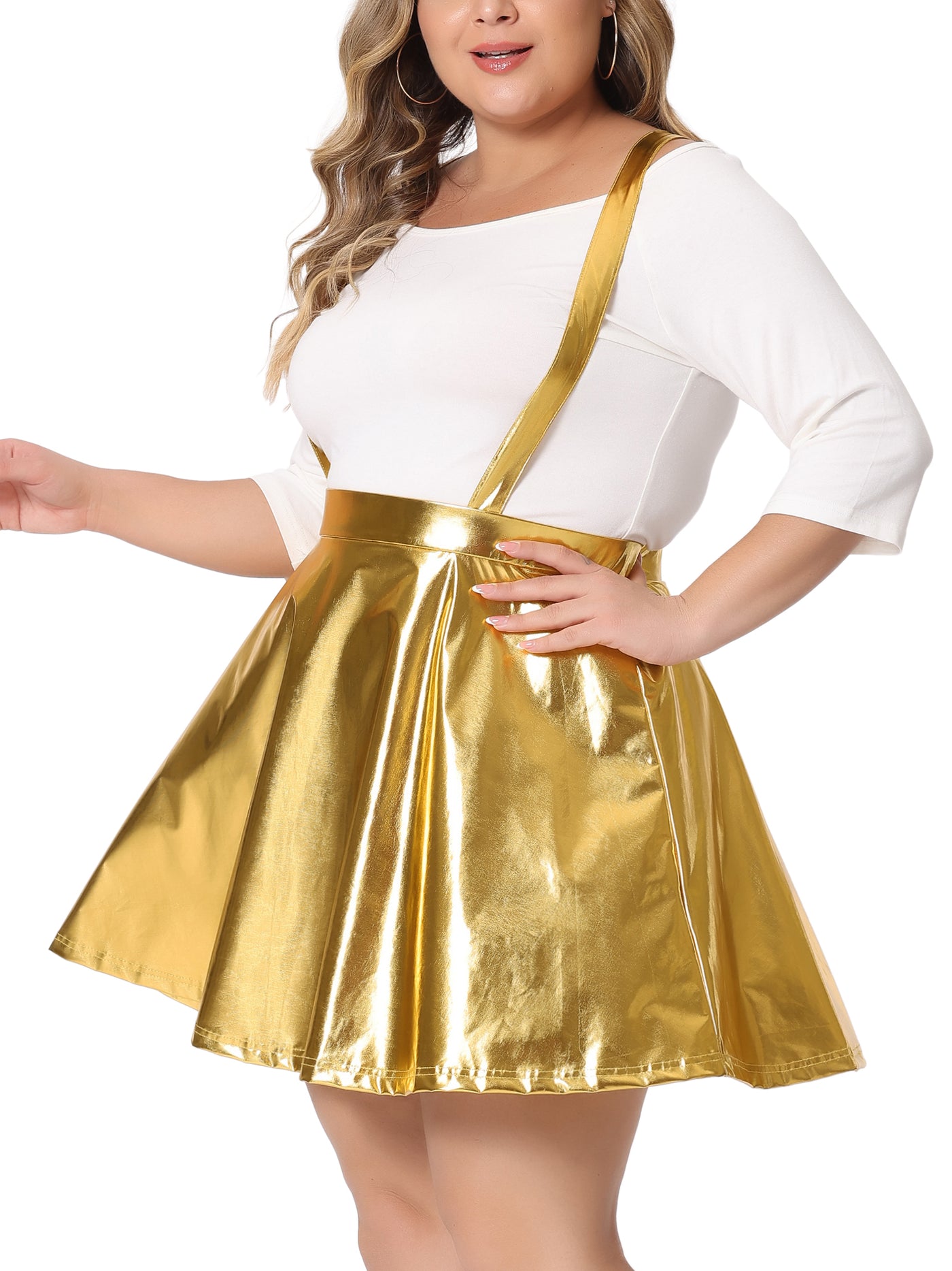 Bublédon Women's Plus Size Glittery Skirt Adjustable Strap Elastic Waist a Line Party Skater Skirts