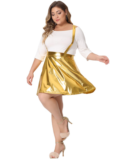 Women's Plus Size Glittery Skirt Adjustable Strap Elastic Waist a Line Party Skater Skirts