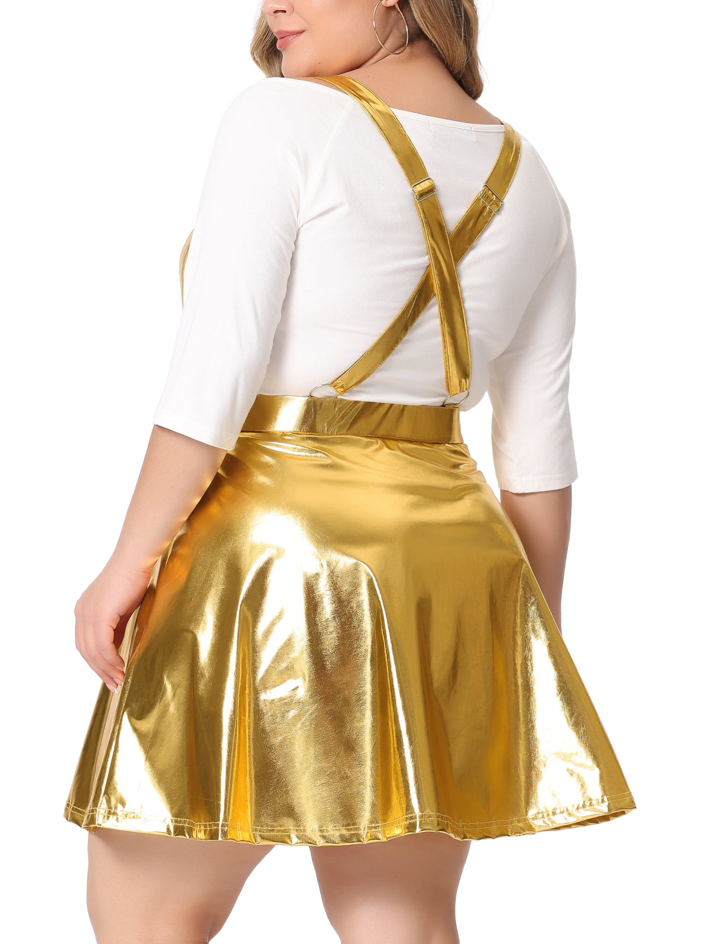Bublédon Women's Plus Size Glittery Skirt Adjustable Strap Elastic Waist a Line Party Skater Skirts