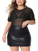 Mesh Top for Women Plus Size Silver Star Print Round Neck Short Sleeve Club Sheer Crop Tops