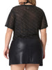 Mesh Top for Women Plus Size Silver Star Print Round Neck Short Sleeve Club Sheer Crop Tops