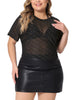 Mesh Top for Women Plus Size Silver Star Print Round Neck Short Sleeve Club Sheer Crop Tops