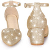 Glitter Pointed Toe Chunky Heel Dress Pumps for Women