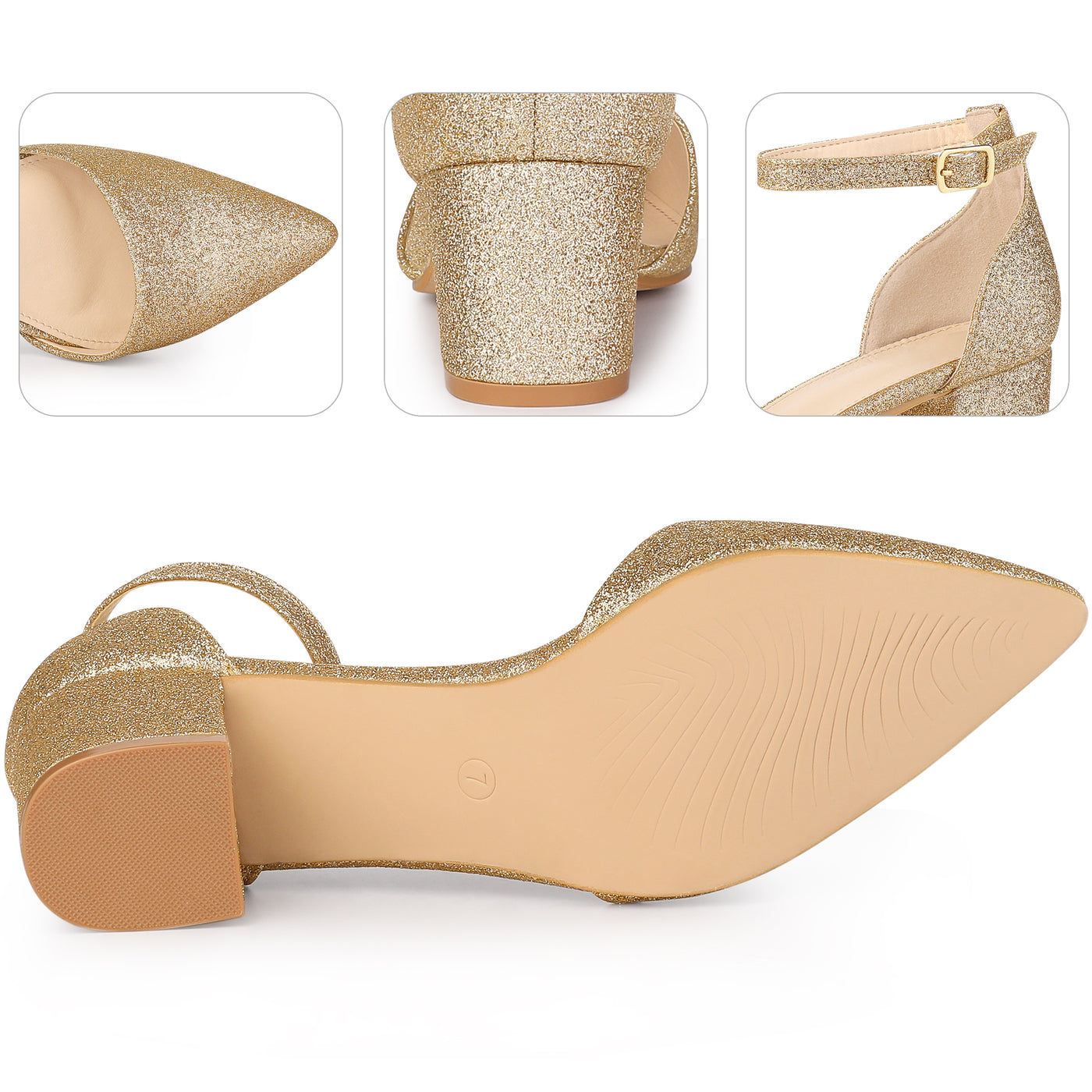 Bublédon Glitter Pointed Toe Chunky Heel Dress Pumps for Women