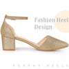 Glitter Pointed Toe Chunky Heel Dress Pumps for Women