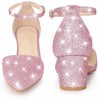 Glitter Pointed Toe Chunky Heel Dress Pumps for Women