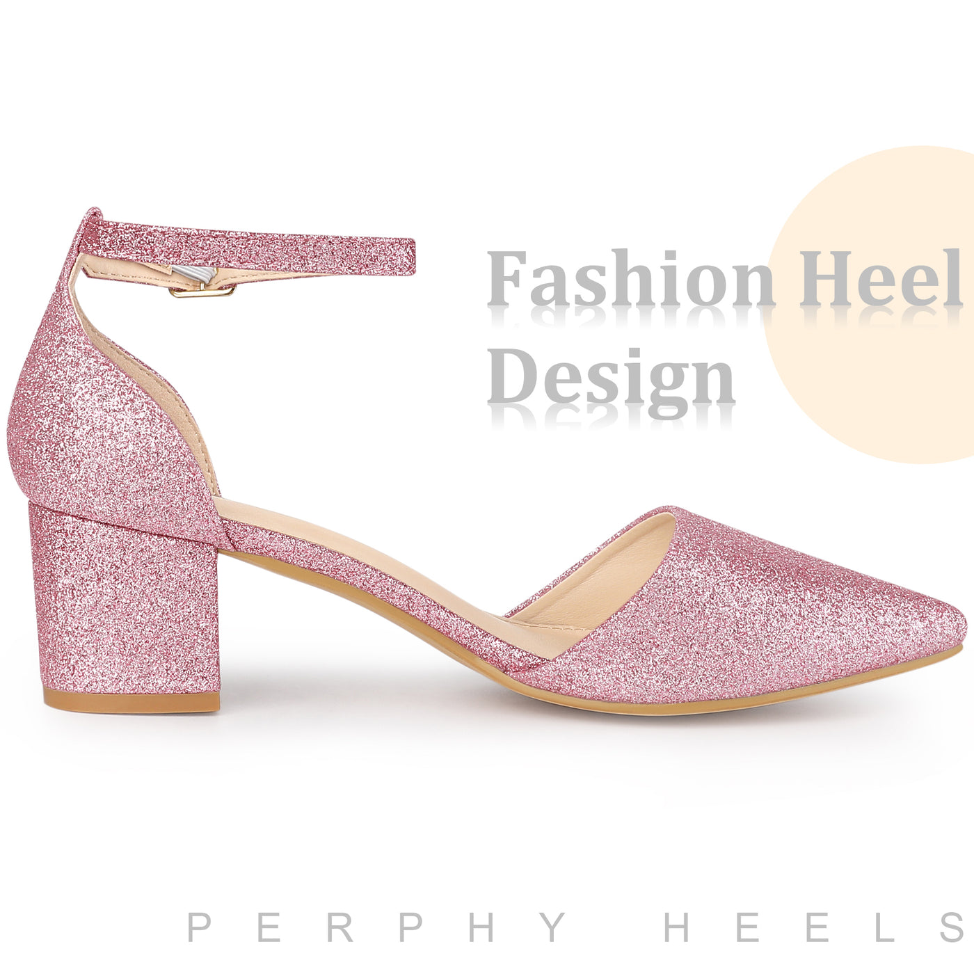 Bublédon Glitter Pointed Toe Chunky Heel Dress Pumps for Women