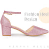 Glitter Pointed Toe Chunky Heel Dress Pumps for Women