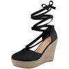 Espadrille Platform Lace Up Closed Toe Wedge Heel Sandals for Women