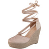 Espadrille Platform Lace Up Closed Toe Wedge Heel Sandals for Women