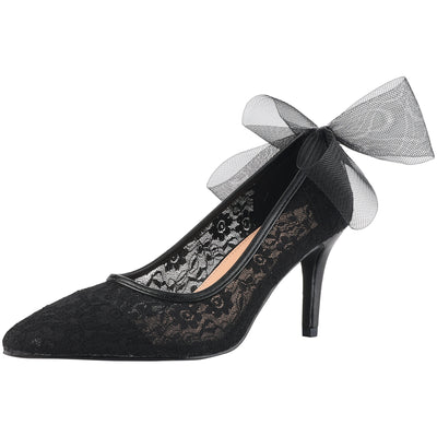 Pointed Toe Bow Decor Stiletto Heel Pumps for Women