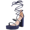 Rhinestones Lace Up Chunky High Heel Platform Sandals for Women