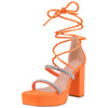 Rhinestones Lace Up Chunky High Heel Platform Sandals for Women