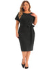 Plus Size Dress for Women Round Neck Short Sleeve Belted Knot Tie Midi Dresses