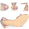 Rhinestone Straps Floral Print Ankle Strap Stiletto Heel Sandals for Women