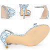 Rhinestone Straps Floral Print Ankle Strap Stiletto Heel Sandals for Women