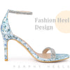 Rhinestone Straps Floral Print Ankle Strap Stiletto Heel Sandals for Women
