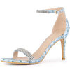 Rhinestone Straps Floral Print Ankle Strap Stiletto Heel Sandals for Women