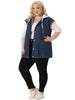 Plus Size Denim Jackets for Women Drawstring Hood Utility Long Jean Jacket Vests