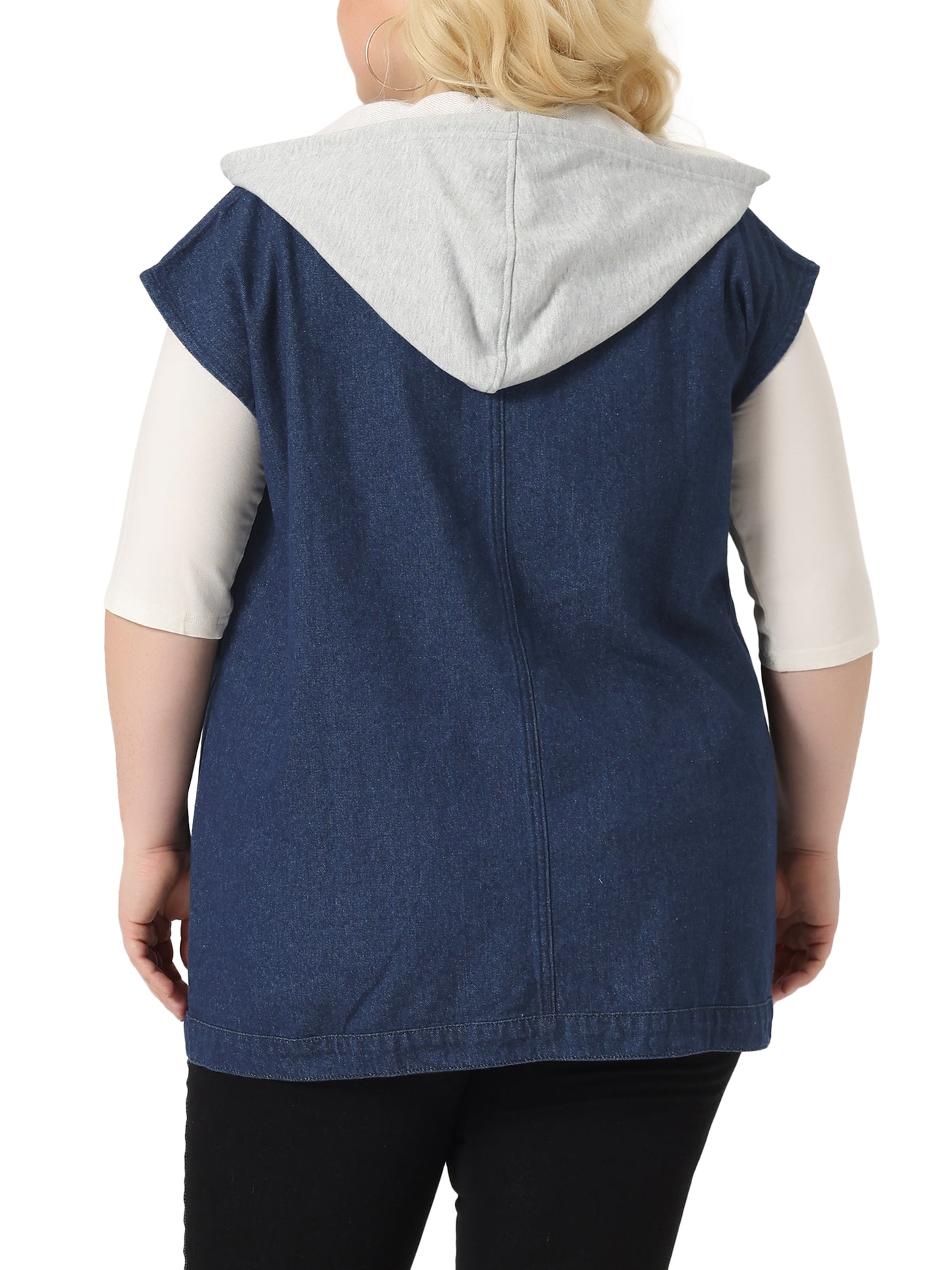 Bublédon Plus Size Denim Jackets for Women Drawstring Hood Utility Long Jean Jacket Vests