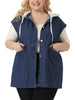 Plus Size Denim Jackets for Women Drawstring Hood Utility Long Jean Jacket Vests