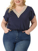 Plus Size Summer T-Shirts For Women Casual Lace V Neck Short Sleeve Tunics Basic Tops Blouses