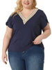 Plus Size Summer T-Shirts For Women Casual Lace V Neck Short Sleeve Tunics Basic Tops Blouses