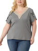 Plus Size Summer T-Shirts For Women Casual Lace V Neck Short Sleeve Tunics Basic Tops Blouses