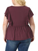 Plus Size Tops for Women V Neck Ruffle Sleeve Pleated Peplum Blouse