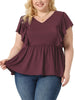 Plus Size Tops for Women V Neck Ruffle Sleeve Pleated Peplum Blouse