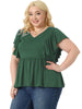 Plus Size Tops for Women V Neck Ruffle Sleeve Pleated Peplum Blouse