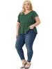 Plus Size Tops for Women V Neck Ruffle Sleeve Pleated Peplum Blouse