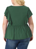 Plus Size Tops for Women V Neck Ruffle Sleeve Pleated Peplum Blouse